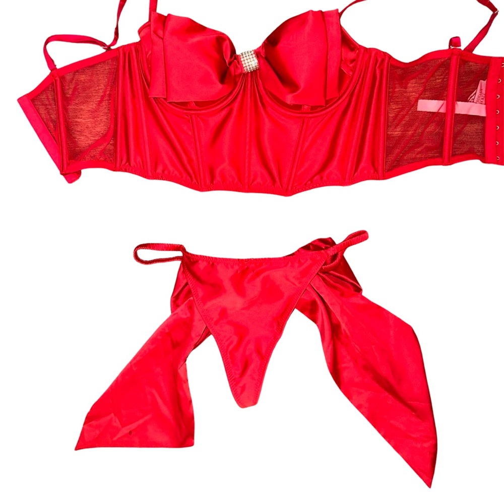 Victorias Secret Christmas Red Ribbon Corset Thong
